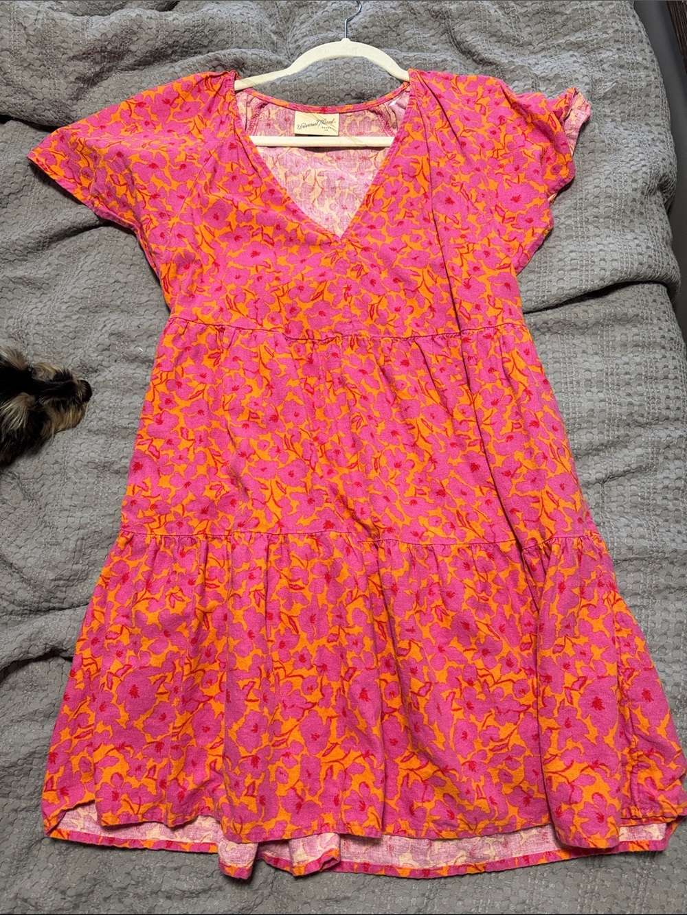 Universal Thread Pink & Orange Floral Tiered V-Neck Dress